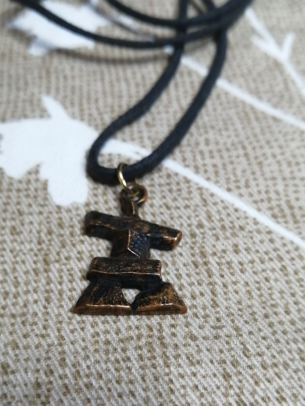Antique Bronze Finish Inukshuk Ethnic Pendant On Cord